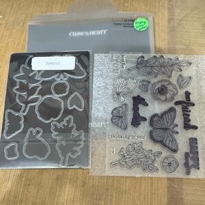 Close To My Heart Floral & Butterfly Clear Stamp & Die Set - Black Accents